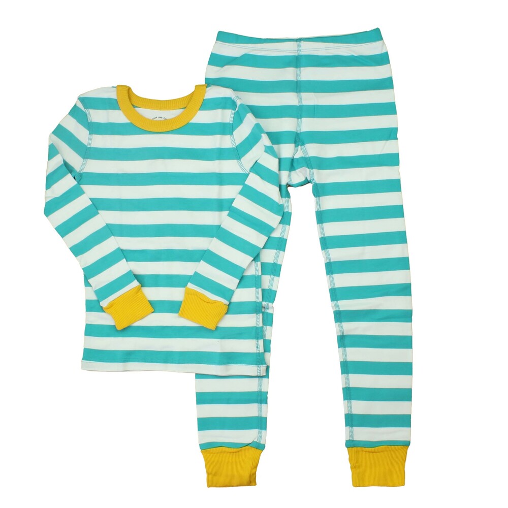 Mightly Unisex White | Turquoise | Stripes 2-piece Pajamas size: 5T - 8 Years